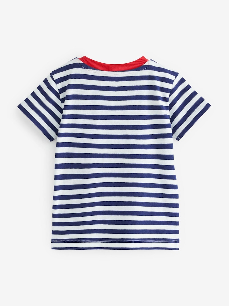 Navy Blue/White Stripe Bus Pocket T-Shirt (3mths-7yrs) - Image 2 of 2