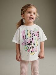 Cream Pink Stripe - Disney Mickey Mouse T-Shirt and Flare Leggings Set (3mths-7yrs) - Image 2 of 5