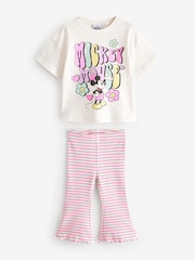 Cream Pink Stripe - Disney Mickey Mouse T-Shirt and Flare Leggings Set (3mths-7yrs) - Image 3 of 5