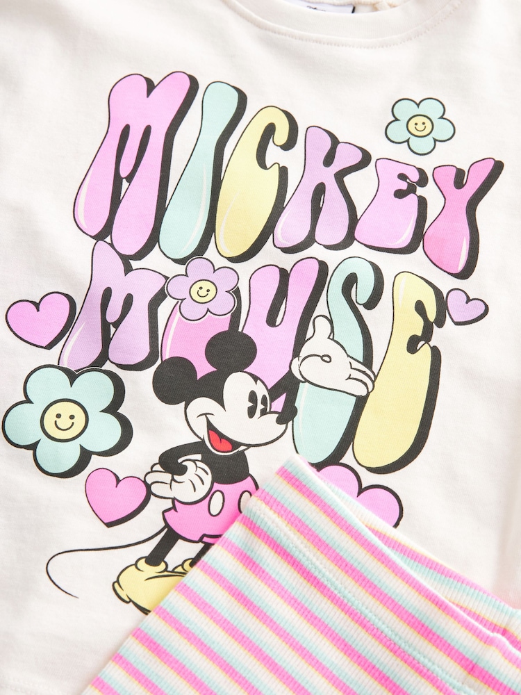 Cream Pink Stripe - Disney Mickey Mouse T-Shirt and Flare Leggings Set (3mths-7yrs) - Image 5 of 5