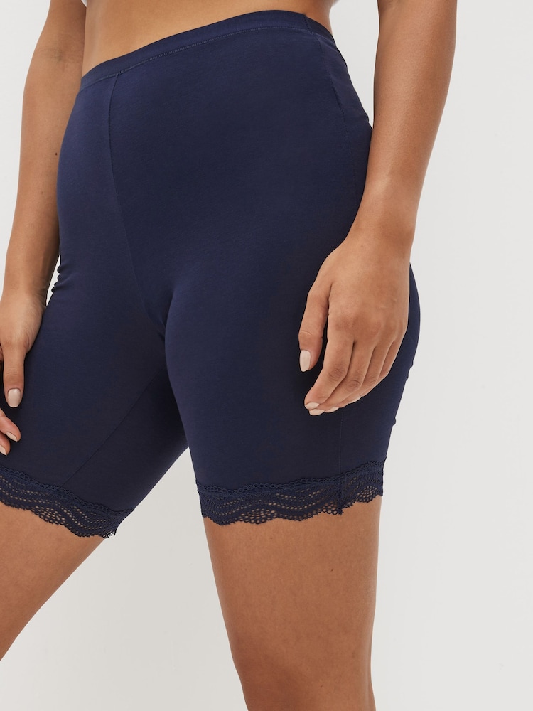 Navy Blue/White Cotton Blend Anti-Chafe Shorts 2 Pack - Image 3 of 4
