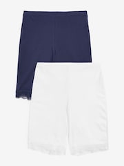Navy Blue/White Cotton Blend Anti-Chafe Shorts 2 Pack - Image 4 of 4