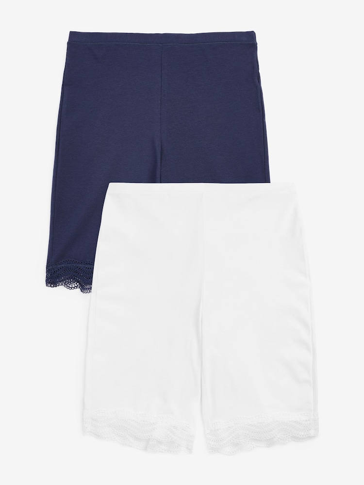 Navy Blue/White Cotton Blend Anti-Chafe Shorts 2 Pack - Image 4 of 4