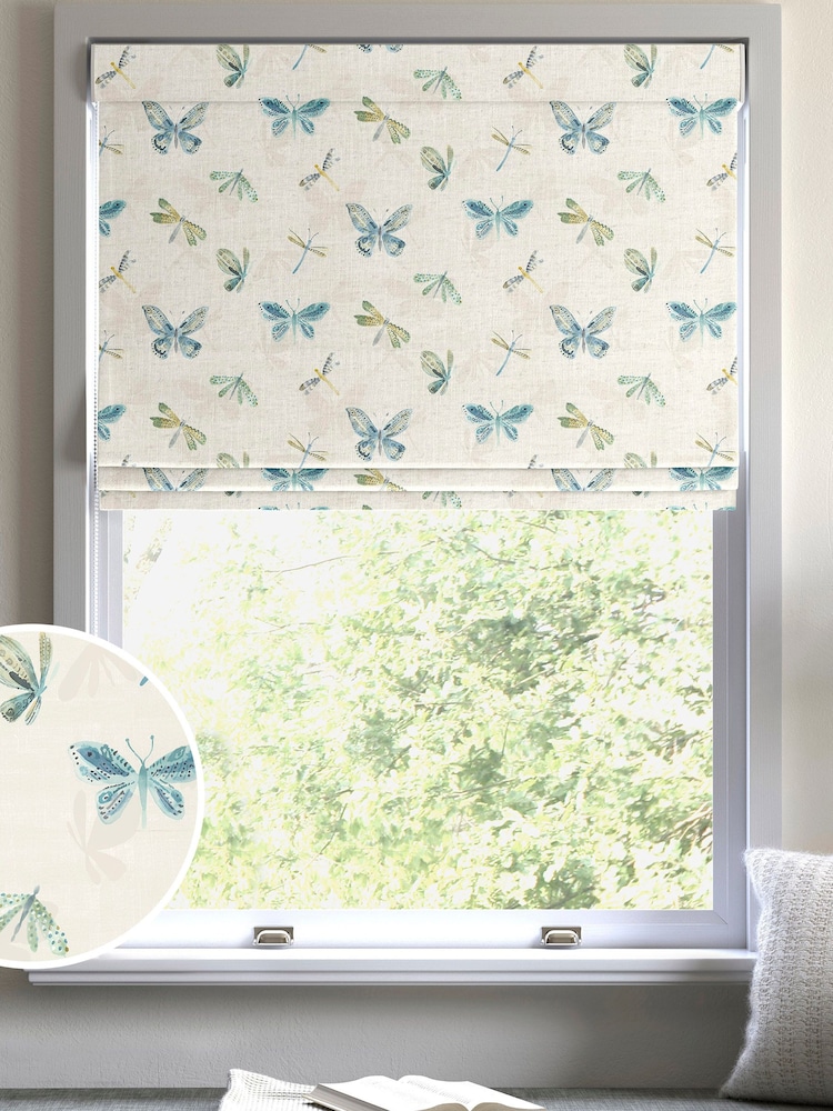 Spa Blue Olli Made To Measure Roman 100% Cotton Blind - Image 1 of 6