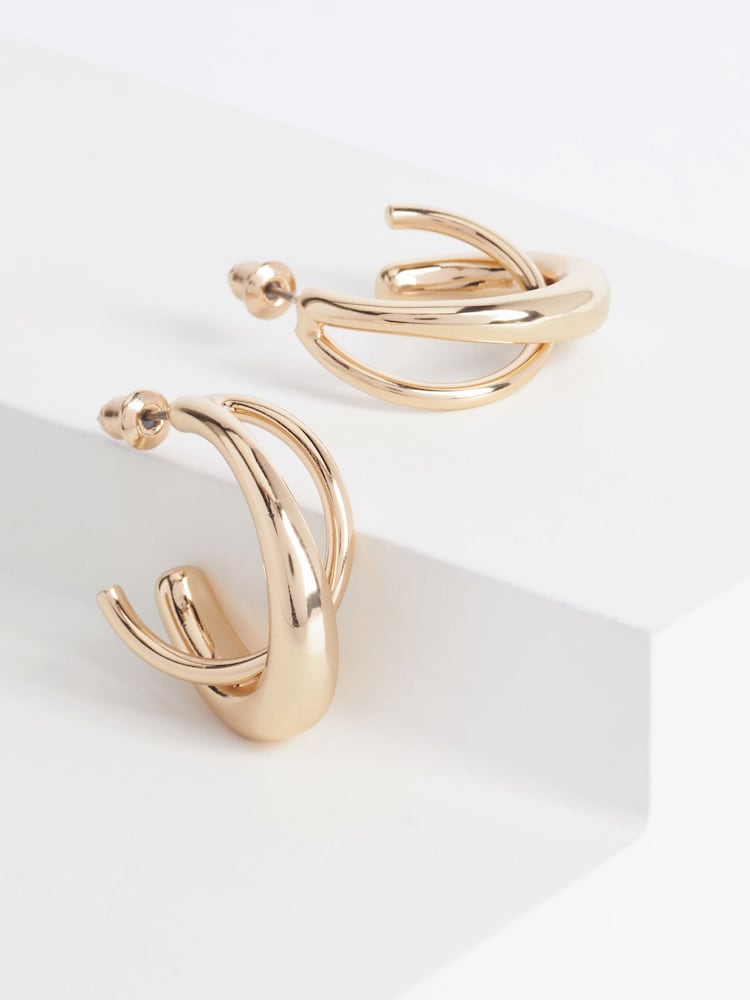 Gold Tone Crossover Hoop Earrings - Image 3 of 3 Gold Tone Crossover Hoop Earrings - Image 3 of 3