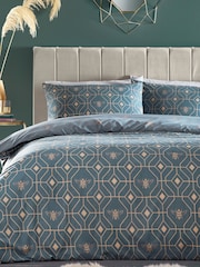 furn. Blue Bee Deco Geometric Reversible Duvet Cover and Pillowcase Set - Image 1 of 3