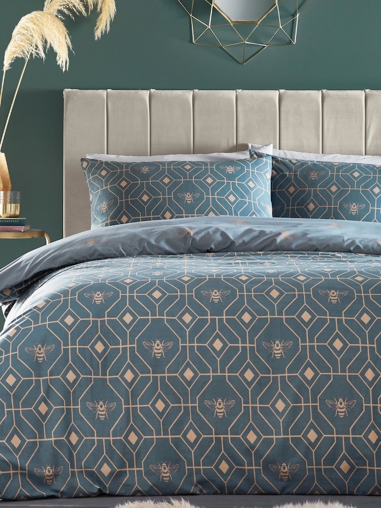 furn. Blue Bee Deco Geometric Reversible Duvet Cover and Pillowcase Set - Image 1 of 3