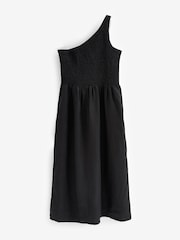 Black 100% Linen One Shoulder Midi Summer Dress - Image 6 of 6