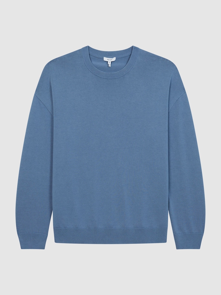 Reiss Blue Sparks Drop Shoulder Crew Neck Jumper - Image 2 of 7