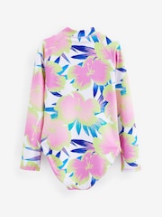 White/Pink Palm Panelled Long Sleeved Swimsuit (3-16yrs) - Image 5 of 6
