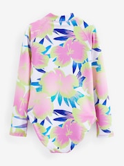 White/Pink Palm Panelled Long Sleeved Swimsuit (3-16yrs) - Image 6 of 6