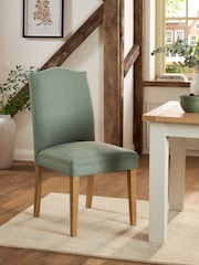 Set of 2 Soft Linen Look Dark Sage Green Malvern Light Wood Leg Dining Chairs - Image 1 of 8