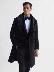 Reiss Navy Mandalay Double Breasted Faux Fur Shawl Collar Dinner Coat - Image 1 of 7