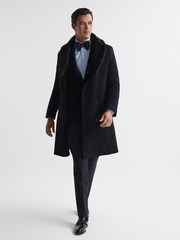 Reiss Navy Mandalay Double Breasted Faux Fur Shawl Collar Dinner Coat - Image 3 of 7