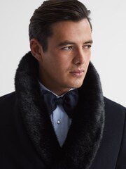 Reiss Navy Mandalay Double Breasted Faux Fur Shawl Collar Dinner Coat - Image 4 of 7