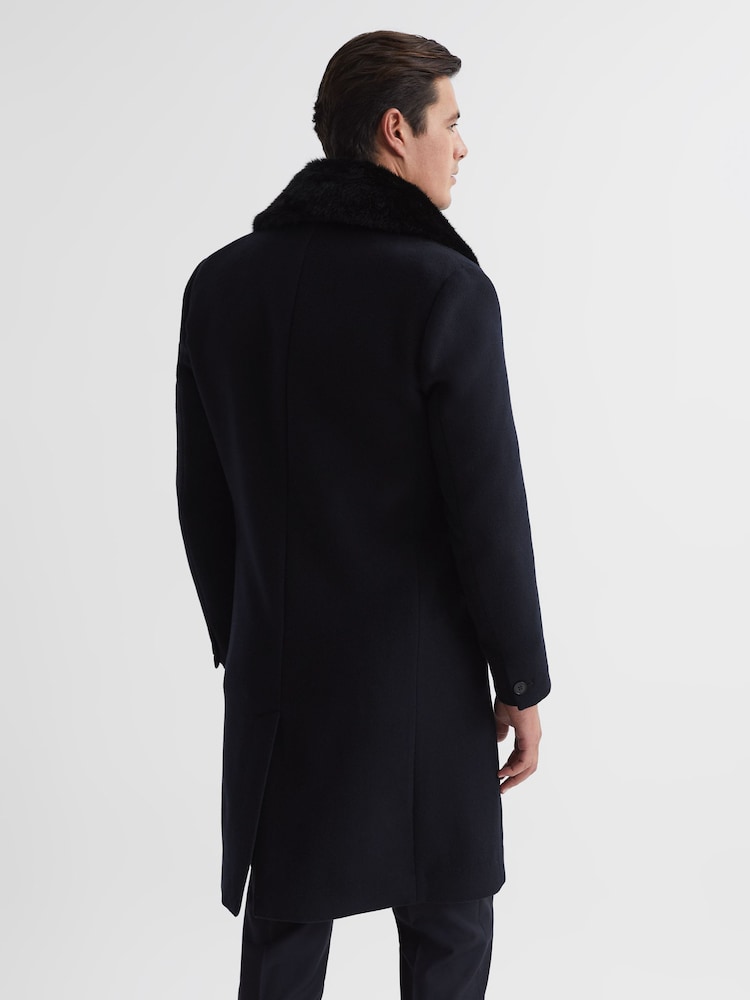 Reiss Navy Mandalay Double Breasted Faux Fur Shawl Collar Dinner Coat - Image 5 of 7
