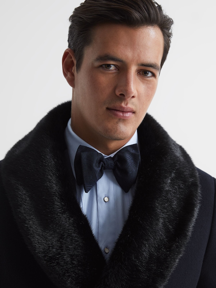 Reiss Navy Mandalay Double Breasted Faux Fur Shawl Collar Dinner Coat - Image 6 of 7