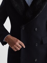 Reiss Navy Mandalay Double Breasted Faux Fur Shawl Collar Dinner Coat - Image 7 of 7