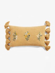 Ochre Yellow Textured Floral Embroidered Oblong Cushion - Image 3 of 4