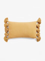Ochre Yellow Textured Floral Embroidered Oblong Cushion - Image 4 of 4