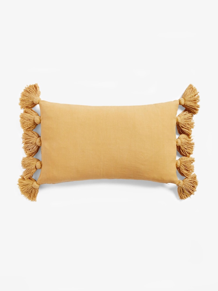 Ochre Yellow Textured Floral Embroidered Oblong Cushion - Image 4 of 4