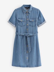 Mittelblau - Minikleid aus Tencel™ mit Bindegürtel und Utility-Detail - Bild 4 von 5