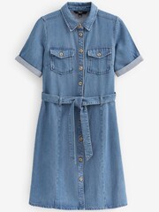 Mittelblau - Minikleid aus Tencel™ mit Bindegürtel und Utility-Detail - Bild 5 von 5