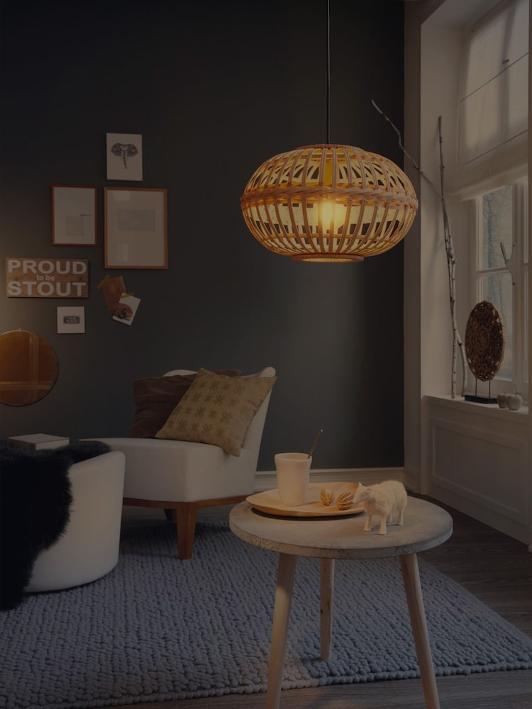 Eglo Natural Rattan Amsfield 1 Light Ceiling Light Pendant - Image 2 of 4