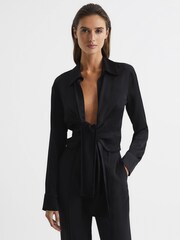 Reiss Black Gabby Tie-Front Shirt - Image 1 of 6