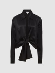 Reiss Black Gabby Tie-Front Shirt - Image 2 of 6