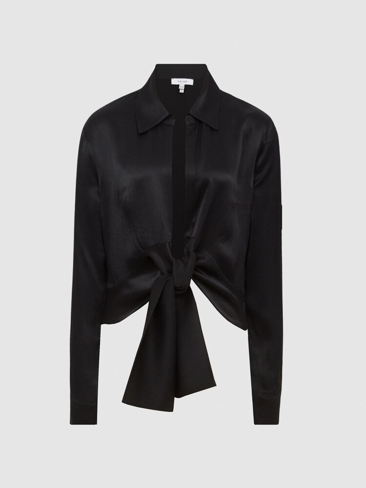 Reiss Black Gabby Tie-Front Shirt - Image 2 of 6