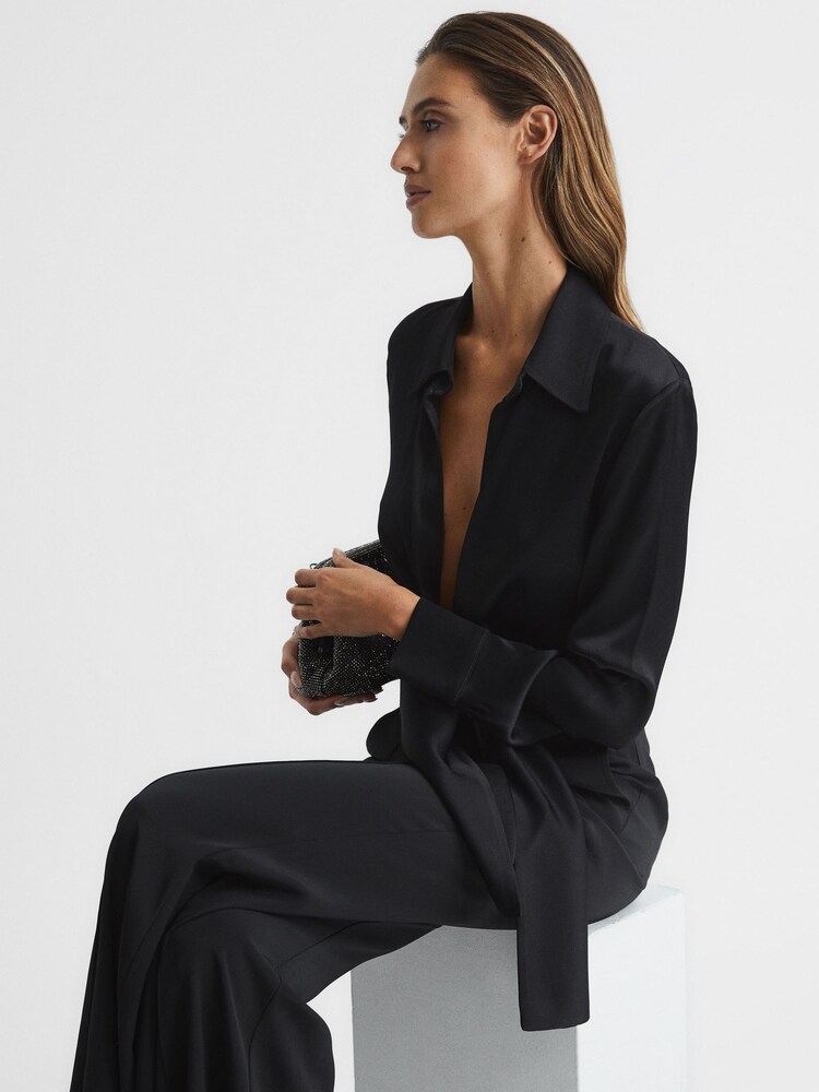 Reiss Black Gabby Tie-Front Shirt - Image 6 of 6