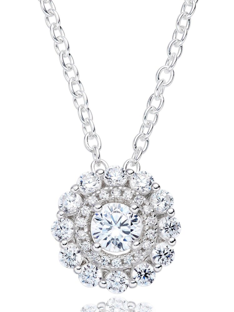 Beaverbrooks Sterling Silver Cubic Zirconia Double Halo Pendant - Image 1 of 3 Beaverbrooks Sterling Silver Cubic Zirconia Double Halo Pendant - Image 1 of 3