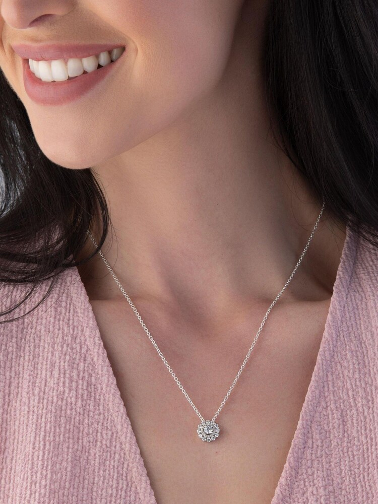 Beaverbrooks Sterling Silver Cubic Zirconia Double Halo Pendant - Image 2 of 3 Beaverbrooks Sterling Silver Cubic Zirconia Double Halo Pendant - Image 2 of 3