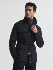 Reiss Navy Minardi Zip Through Belted Jacket - Image 1 of 7
