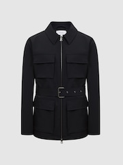 Reiss Navy Minardi Zip Through Belted Jacket - Image 2 of 7