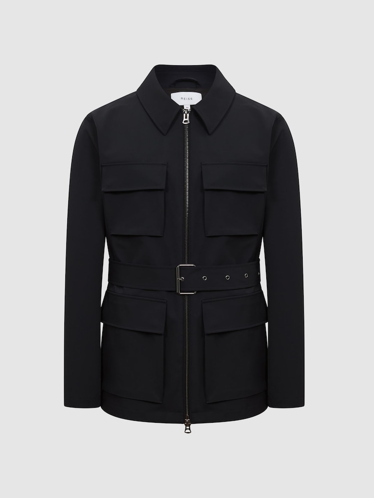 Reiss Navy Minardi Zip Through Belted Jacket - Image 2 of 7