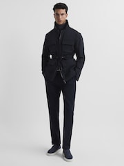 Reiss Navy Minardi Zip Through Belted Jacket - Image 3 of 7