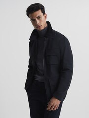 Reiss Navy Minardi Zip Through Belted Jacket - Image 6 of 7