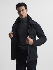 Reiss Navy Minardi Zip Through Belted Jacket - Image 7 of 7