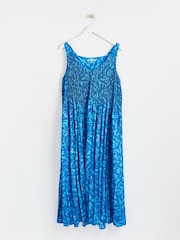 Oliver Bonas Blue Texture Print Strappy Midi Dress - Image 3 of 8