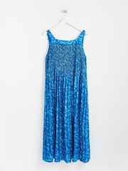 Oliver Bonas Blue Texture Print Strappy Midi Dress - Image 4 of 8