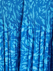 Oliver Bonas Blue Texture Print Strappy Midi Dress - Image 7 of 8