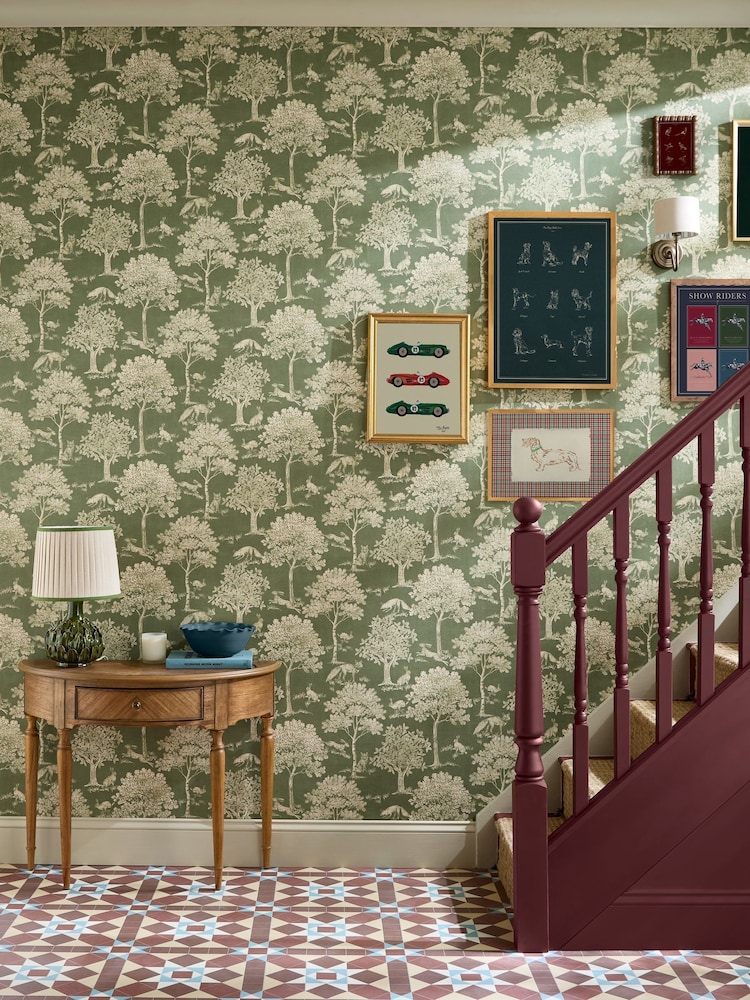 Joules Cream Burgundy Sketched Equestrian 10M Wallpaper - Image 1 of 5