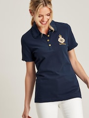 Joules Rylie Blue Short Sleeve Frill Collared Polo Shirt - Image 4 of 6