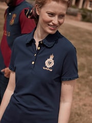 Joules Rylie Blue Short Sleeve Frill Collared Polo Shirt - Image 6 of 6