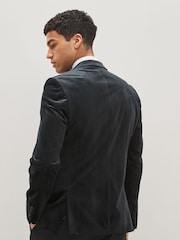 Black Double Breasted Slim Fit Velvet Blazer - Image 3 of 7