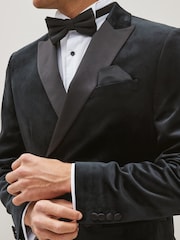 Black Double Breasted Slim Fit Velvet Blazer - Image 4 of 7
