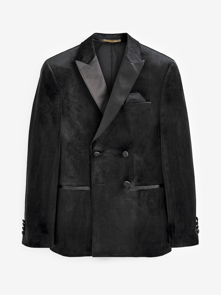 Noir - Blazer slim à double boutonnage en velours - Image 6 of 11