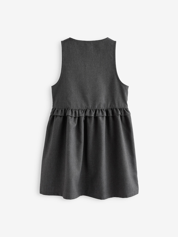 Gris - Vestido pichi escolar con cremallera frontal y cintura con volantes (3-14 años) - Imagen 6 de 6 Gris - Vestido pichi escolar con cremallera frontal y cintura con volantes (3-14 años) - Imagen 6 de 6
